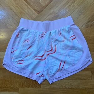 High Waisted Pink Marbled Running Shorts
